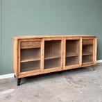 Dressoir | Teakhout | Ribbelglas | 200cm breed | Voorradig!, Huis en Inrichting, Kasten | Dressoirs, 150 tot 200 cm, Teakhout